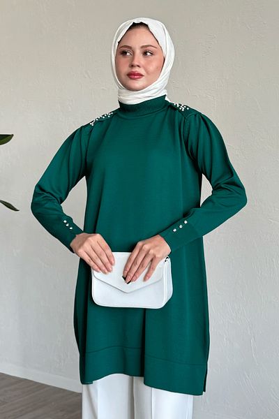 InStyle Pulover de tricotaj verde smarald cu detalii perle