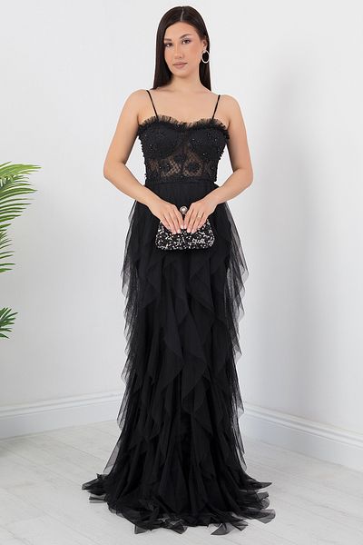 PULLIMM Rochie din tul cu bretele cu margele ECR5034