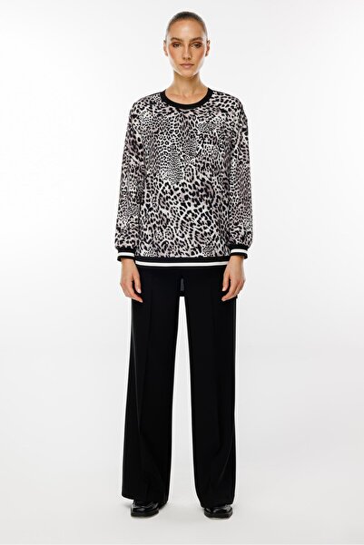 Moda İlgi Modailgi  Leopar Desen Sıfır Yaka Tunik Siyah