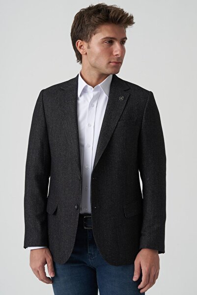 White Stone Amadora C4021 Slim Fit 6 Drop Kruvaze Ceket Desenli