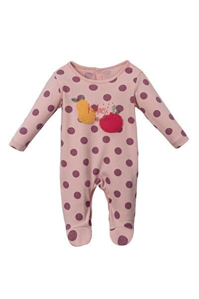 bebegen Kız Bebek Beyaz Pembe Mor Puanlı Armut Nakışlı Tulum