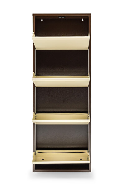 Gaga Mobilya 4'lü Kilitli Metal Ayakkabılık - KAHVE-KREM - Renk