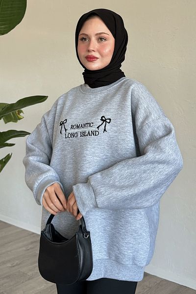 InStyle Gray Bow Sweatshirt - Text Embroidered