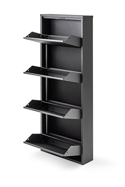 Gaga Mobilya 4'lü Kilitli Metal Ayakkabılık - SİYAH Renk