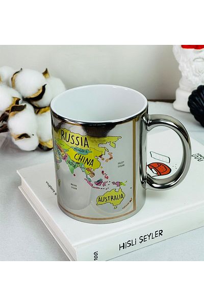 Gift Moda Silver Cup with World Map Design