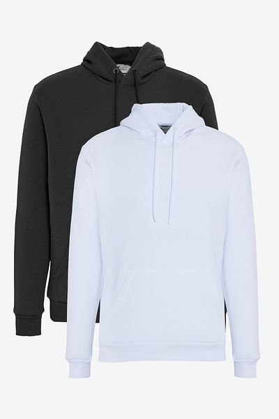 AC&Co / Altınyıldız Classics Men's Black-White 2-Pack - Hooded Cotton Sweatshirt with Kangaroo Pocket and Standard Fit