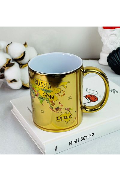 Gift Moda Gold Cup with World Map Design