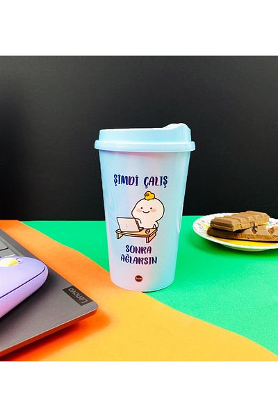 Gift Moda Plastic Coffee Cup with Motto Design