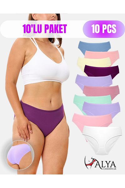 ALYA UNDERWEAR سراويل داخلية نسائية قطنية مقاس كبير - ملونة، 10 عبوات (متعددة الألوان × 33)
