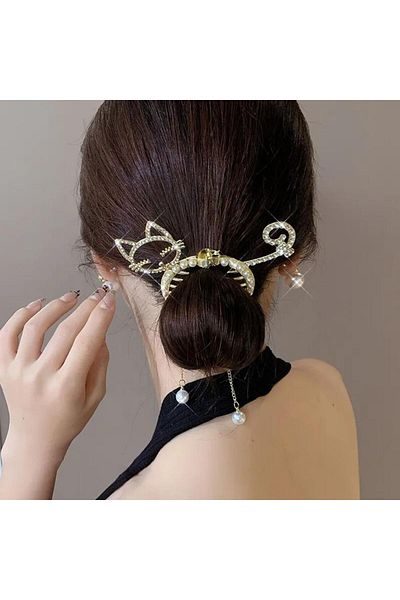 So Much Accesories So Much Women's New Season Pearl and Stone Detailed Cat Figured Bun Buckle