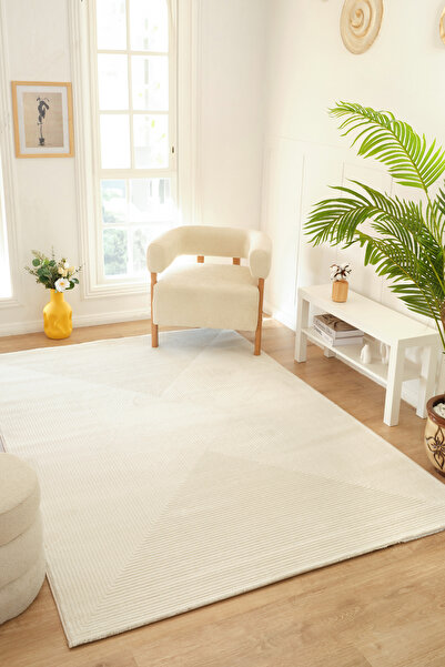 ESSENSE RUBİ İskandinav Dokuma Krem Yumuşak Peluş Bukle Salon Halısı Yolluk Halı Çocuk Halısı