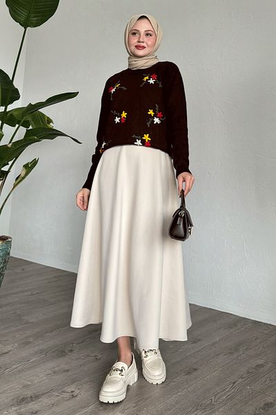 InStyle Bitter Brown Soft Sweater - Floral Embroidered