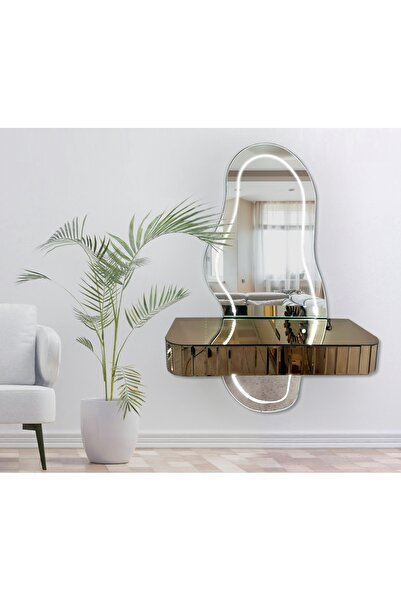 Ayna Dresuar takımı aynalı ledli **BRONZ KAPLAMALI ÇEKMECELİ** ayaksız modern dresuar lüx