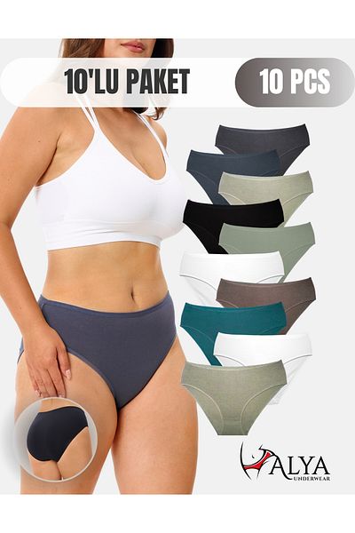 ALYA UNDERWEAR سراويل داخلية نسائية قطنية عالية الخصر - 10 عبوات متعددة الألوان (×31)