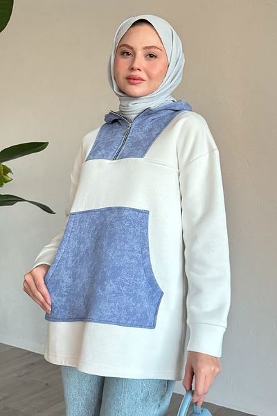InStyle الكنغر جيب مقنعين العرق الأبيض
