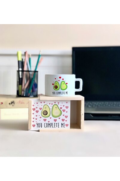 Gift Moda كوب بتصميم You Complete Me مع صندوق خشبي
