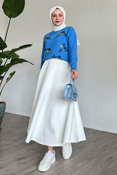 InStyle Blue Floral Embroidered Soft Sweater