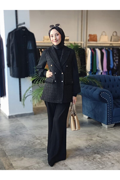 Zühre Kadın Düğmeli Tüvit Dokulu Üçlü Kombin Takım Tk-1387