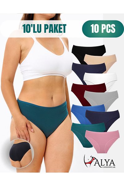 ALYA UNDERWEAR Chiloți din bumbac pentru femei Lenjerie de corp de bază colorată, pachet de 10 (multicolor-x36)