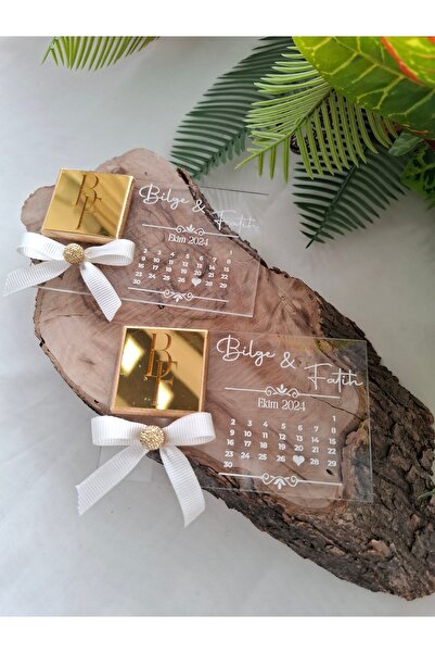 DECORA HOBİ Gold Çikolatalı Şeffaf Pleksi Takvim Yaprağı Söz,nişan, Magneti N...