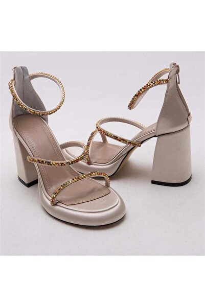 Gusse Donna Women's Stone Embroidered Satin Platform Heeled Sandals-1393