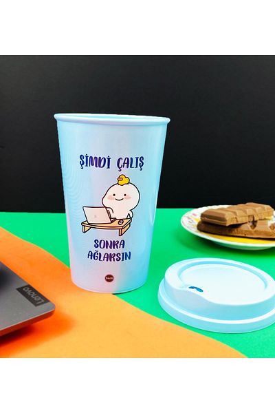 Gift Moda Plastic Coffee Cup with Motto Design
