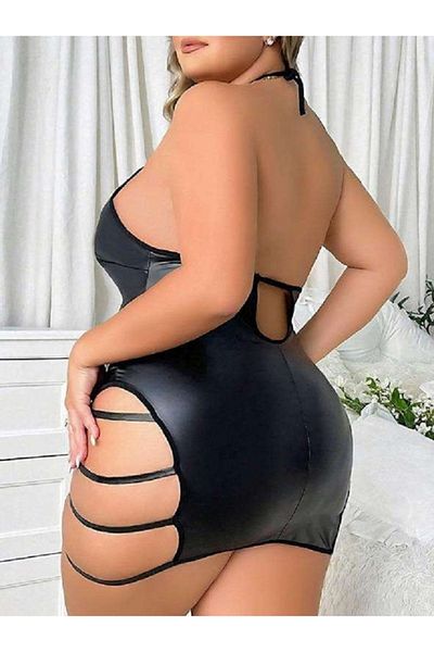 Bleu Petite Costum de lux decoltat din piele artificială de mărime mare