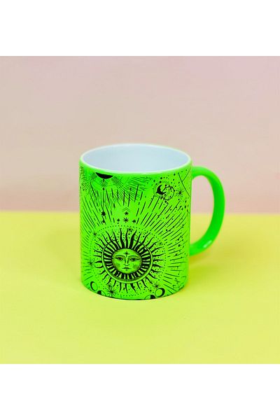 Gift Moda Neon Mug with Tarot Moon and Sun Design
