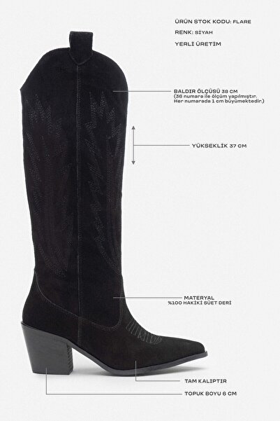 NİŞANTAŞI SHOES Czarne, oryginalne zamszowe, haftowane, wzorzyste, damskie, grube, obcasowe buty Dallas