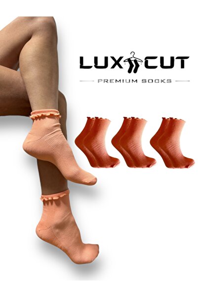 LUXCUT KADIN SOKET TURUNCU LASTİKSİZ FIRFIRLI ÇORAP 3'LÜ