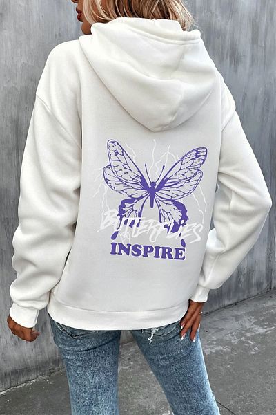 Moda Glo Hanorac unisex cu imprimeu cu litere fluture