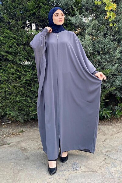 ASİLNUR Smoked Colored Bat Sleeve Zippered Ferace