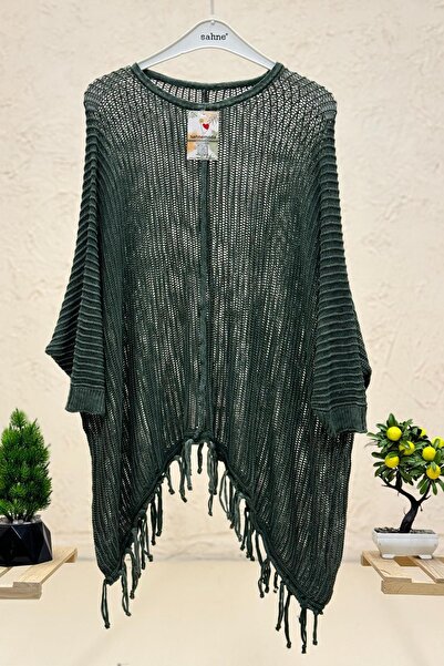 sahnemoda File Eteği Püsküllü Oversize Otantik Salaş Kazak