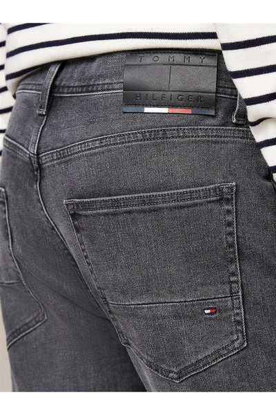 Tommy Hilfiger Erkek Normal Bel Slim Fit Dar Paça Gri Jeans MW0MW36681-1B3