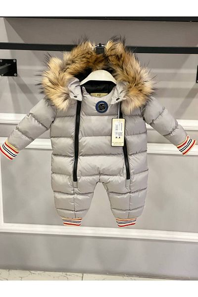 HÇ Hülya Çelik KİDSWEAR 2018 Astronaut Jumpsuit Double Zipper Fur Hooded Gray Jumpsuit