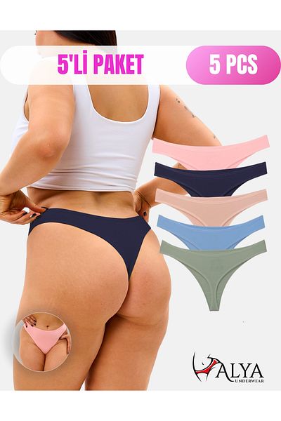 ALYA UNDERWEAR 5 Different Colored Cotton Women's Thong Panties