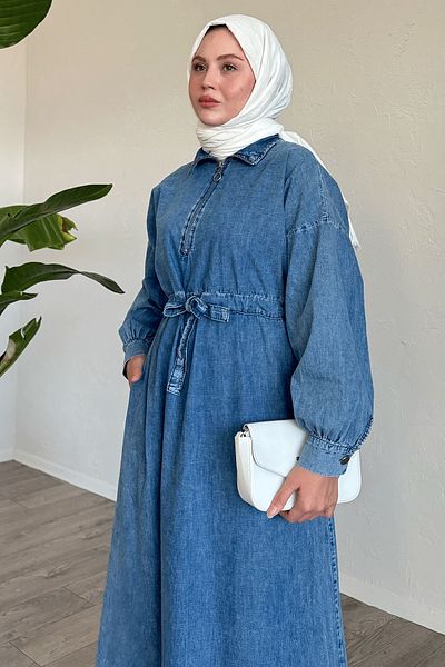 InStyle Rochie albastră din denim cu centură cu fermoar