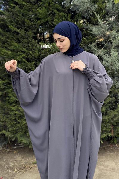ASİLNUR Smoked Colored Bat Sleeve Zippered Ferace