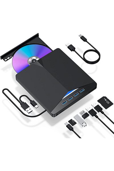 Choice محرك أقراص DVD RW CD خارجي 7 في 1 بمنفذ USB 3.0 Type-c وقارئ ومشغل ناسخ ومشغل بصري خارجي لأجهزة الكمبيوتر الشخصية...