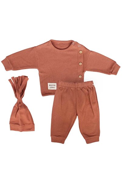 bebegen Erkek Bebek Kahve Yandan Düğmeli Şapkalı 3'lü Takım