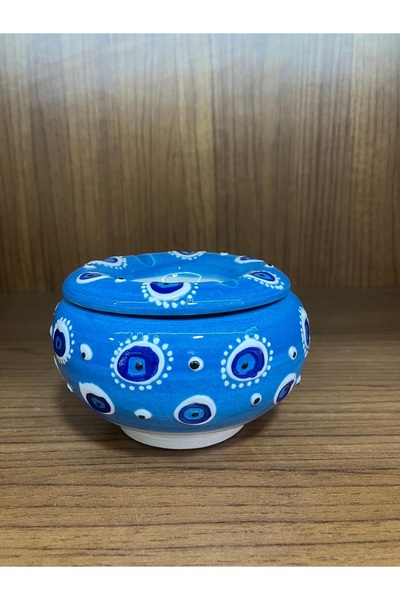 Store Evil Eye Beaded Ceramic Handmade Ashtray with Lid B