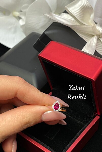 Hepimitu Damla Taşlı Altın Yüzük Yakut Renkli