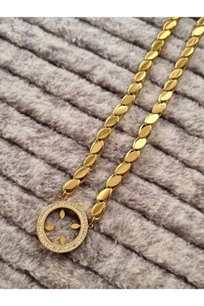 Brassito Kadın çelik kolye çeyreklik, taşlı tasarım arpa kesim zincir 316 L a...