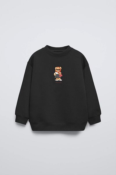 The Champ Clothing Детски суитшърт с голям размер, черен и кръгло деколте, ретро мода, щампа на точки и плюшено мече