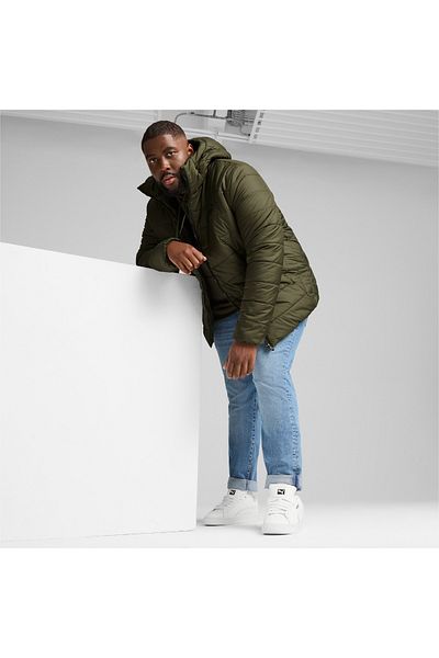 Puma Palton cu glugă kaki pentru bărbați, căptușit esențial
