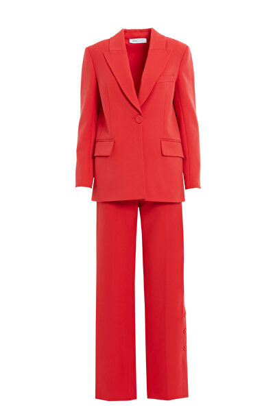 GİZİA Sırtı Düğme Detaylı Cepli Rahat Kesim Kırmızı Takım