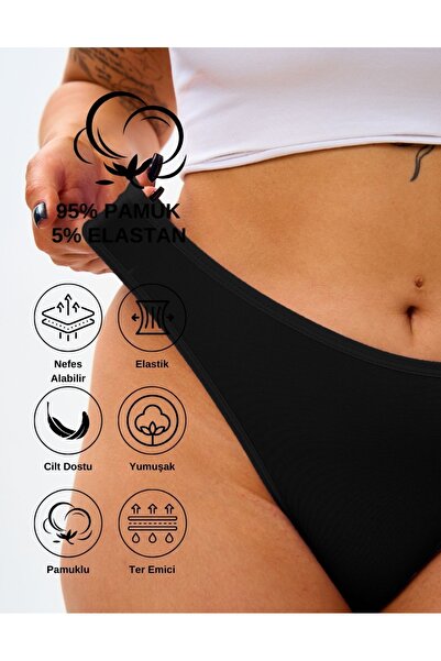 ALYA UNDERWEAR Women's Cotton Panties - 5 Black String Thong (S, M, L, XL)