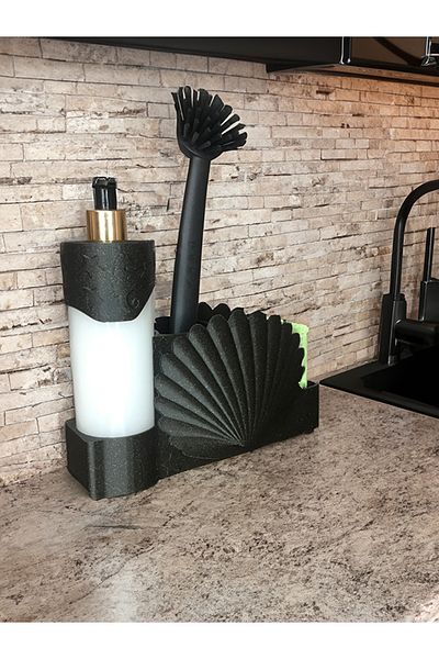 yadatech Ocean Themed Liquid Soap Dispenser and Sponge Holder - Bathroom and Kitchen Set with Brush
