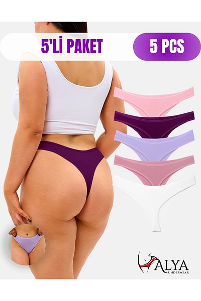 ALYA UNDERWEAR Women's Thong Panties, Cotton String Underwear, Low Waist - Pack of 5