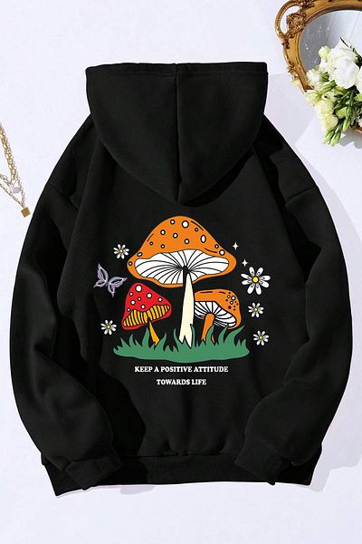 Moda Glo Унисекс голям суичър с принт на гъби